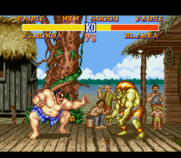 O Brasil de Street Fighter II. Fala a verdade: quem aí nunca topou com uma cobra enrolada em uma árvore enquanto atravessava a mata para ir até a padaria?