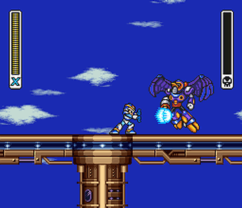 O robô X soltando um hadouken em Mega Man X!