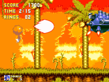 Sonic e seu ataque flamejante em Sonic 3!