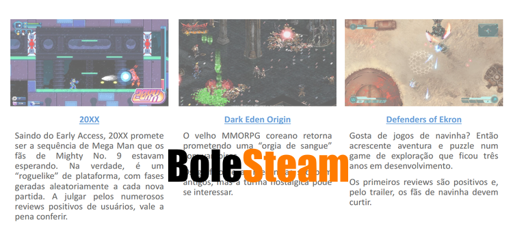 BoleSteam do Gagá: as novidades da semana no Steam